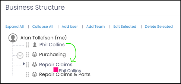 Click on and drag a user into a team